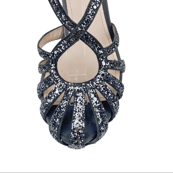 Miu Miu Silver Glitter Strap Sandal Heels / Ardesia / MSRP $956 / Women’s 8.5 - Picture 7 of 16
